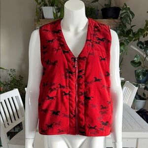 Y2K VTG medium Red Vest with Black Horse western Pattern V-neck